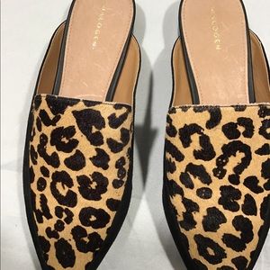 Halogen calf hair leopard slide loafer mules.